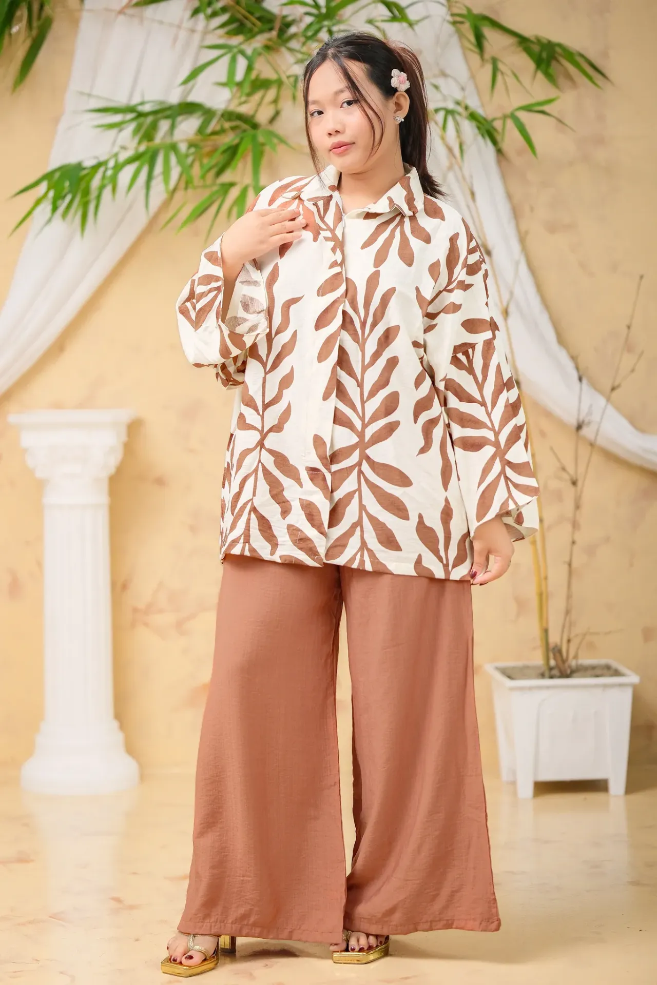 Off-White Brown Floral Co-Ords