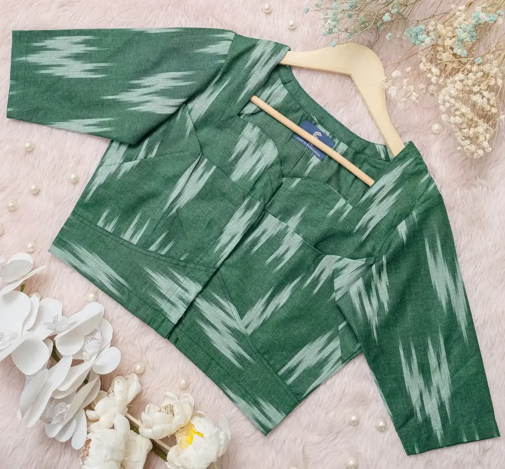 [0222] Forest Green Off-White Ikkat Cotton Blouse (34)