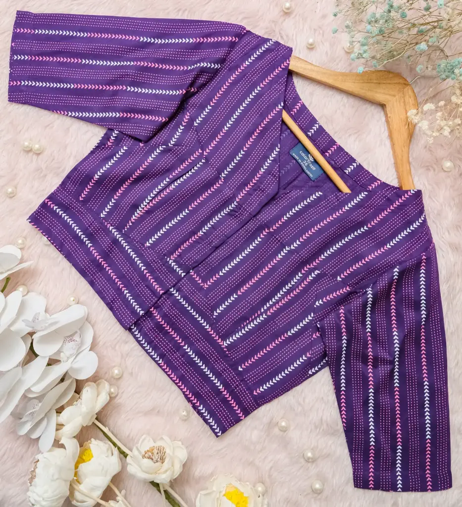 [0204] Grape Purple Stripe Pattern Screen Print Cotton Blouse (34)