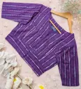 Grape Purple Stripe Pattern Screen Print Cotton Blouse