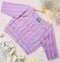 Pastel Lavender Stripe Pattern Screen Print Cotton Blouse