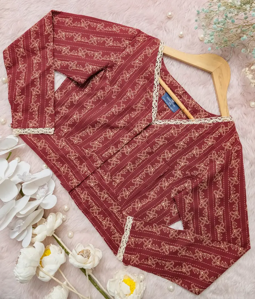 Deep Maroon Cream Floral Jaypuri Cotton Blouse 