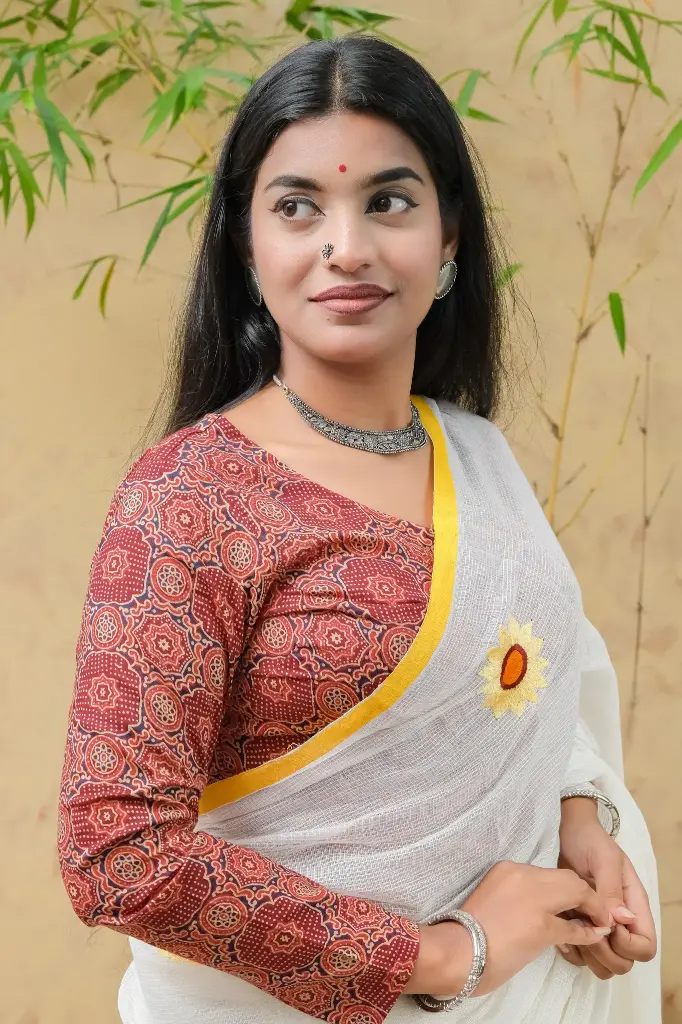 Warm Maroon Ajrakh Print Jaypuri Cotton Blouse
