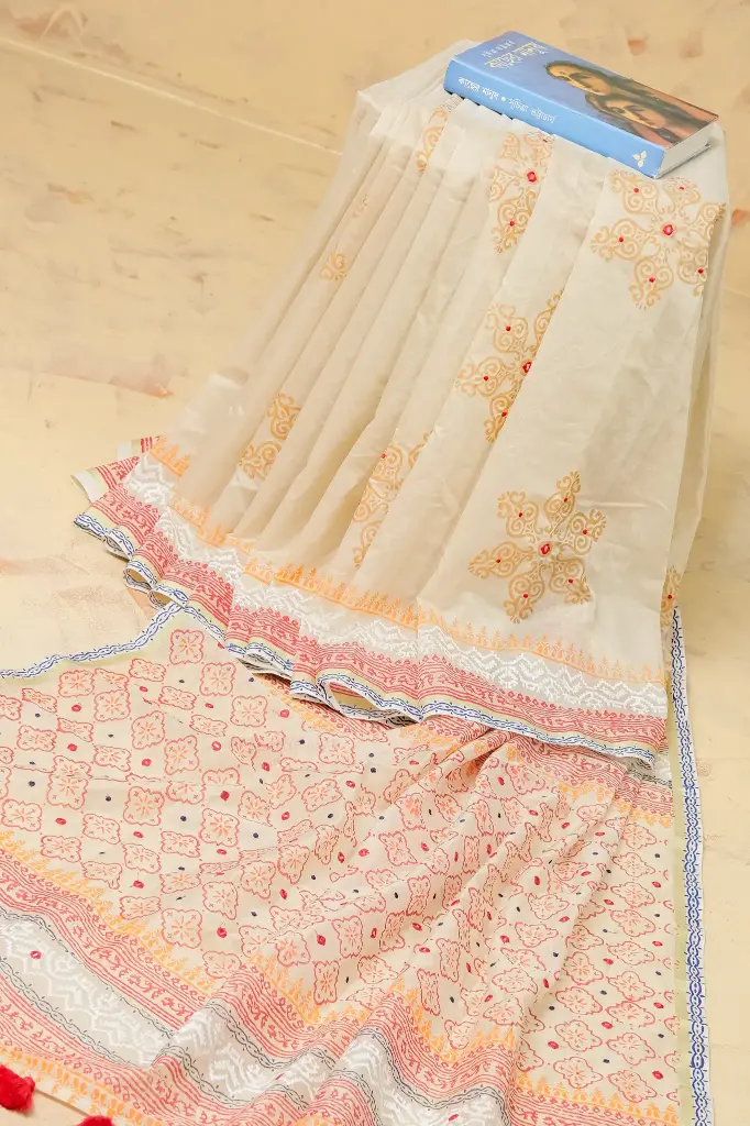 [0134] Khaki Body Orange Maroon Hand Work Sharee