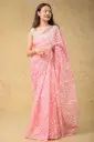 Peach Body White Geometric Design Half Silk Sharee