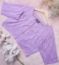 Lavender White Stripe Pattern Screen Print Cotton Blouse