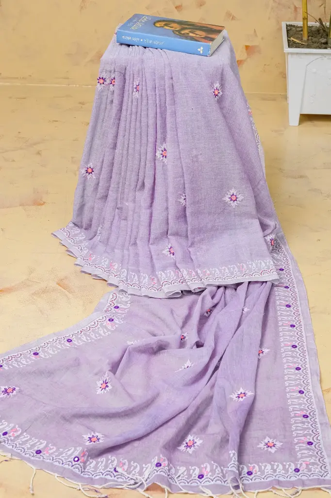 [0134] Lavender Body Peach Purple Hand Work Mirror Kotta Cotton Sharee