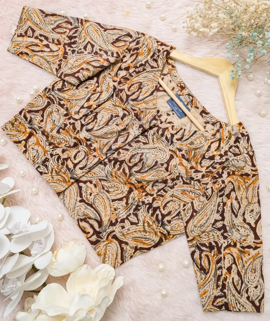 [0217] Dark Maroon Biscuit Rust Orange Kalamkari Blouse (34)