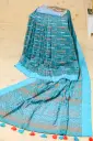 Deep Teal Body Coral Orange Floral Mix Cotton Sharee