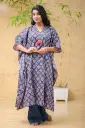 Navy Blue Red Beige Floral Kaftan