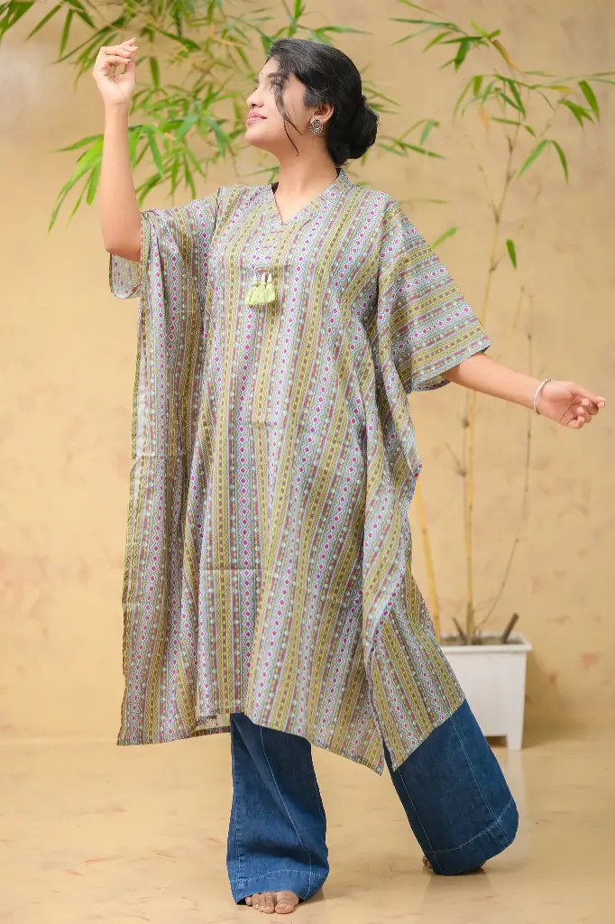 Slate Grey Geometric Print Kaftan