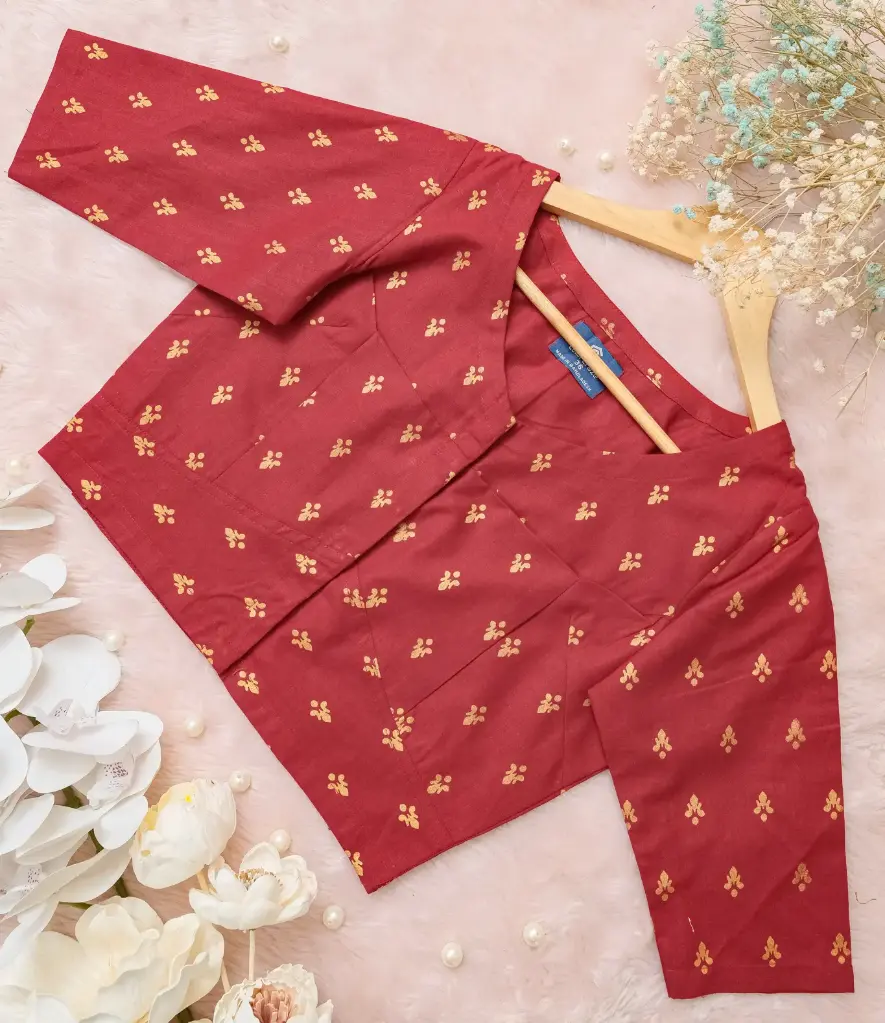 [0204] Maroon Golden Small Design Screen Print Cotton Blouse (34)