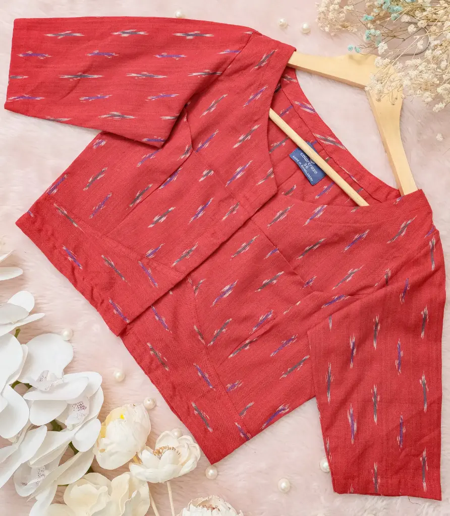 [0222] Red Green Blue Ikkat Cotton Blouse  (34)