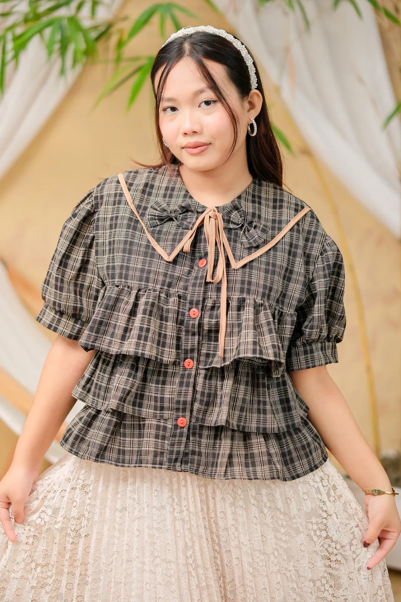 Dark Brown Check Tops