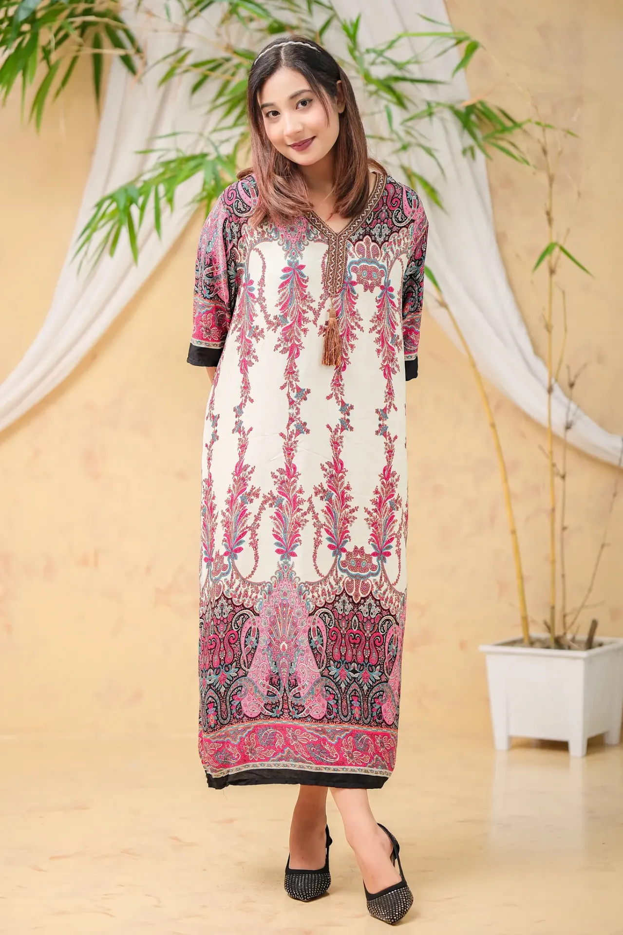 Off-White Pink Blue Floral Long Tunic