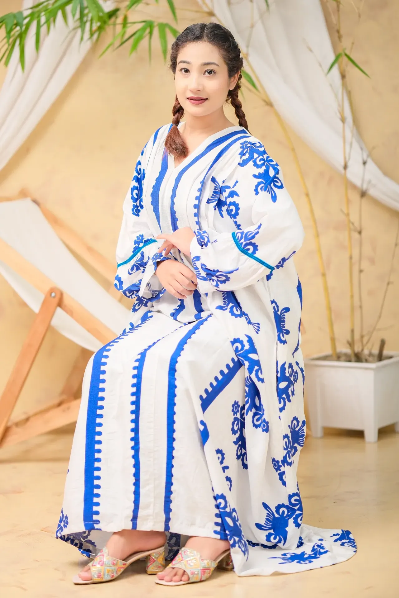 White Navy Blue Long Tunic