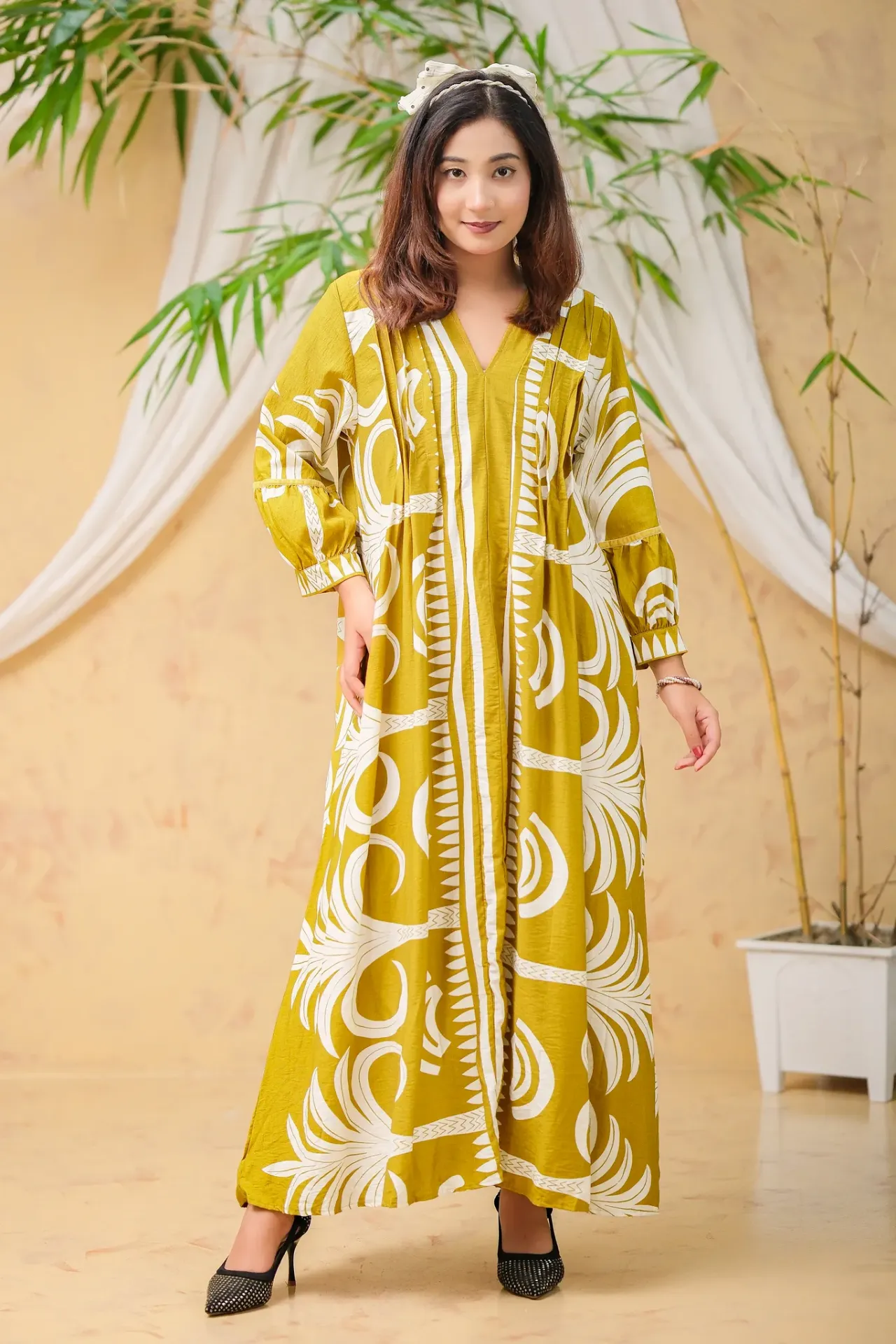 Warm Mustard Yellow White Long Tunic