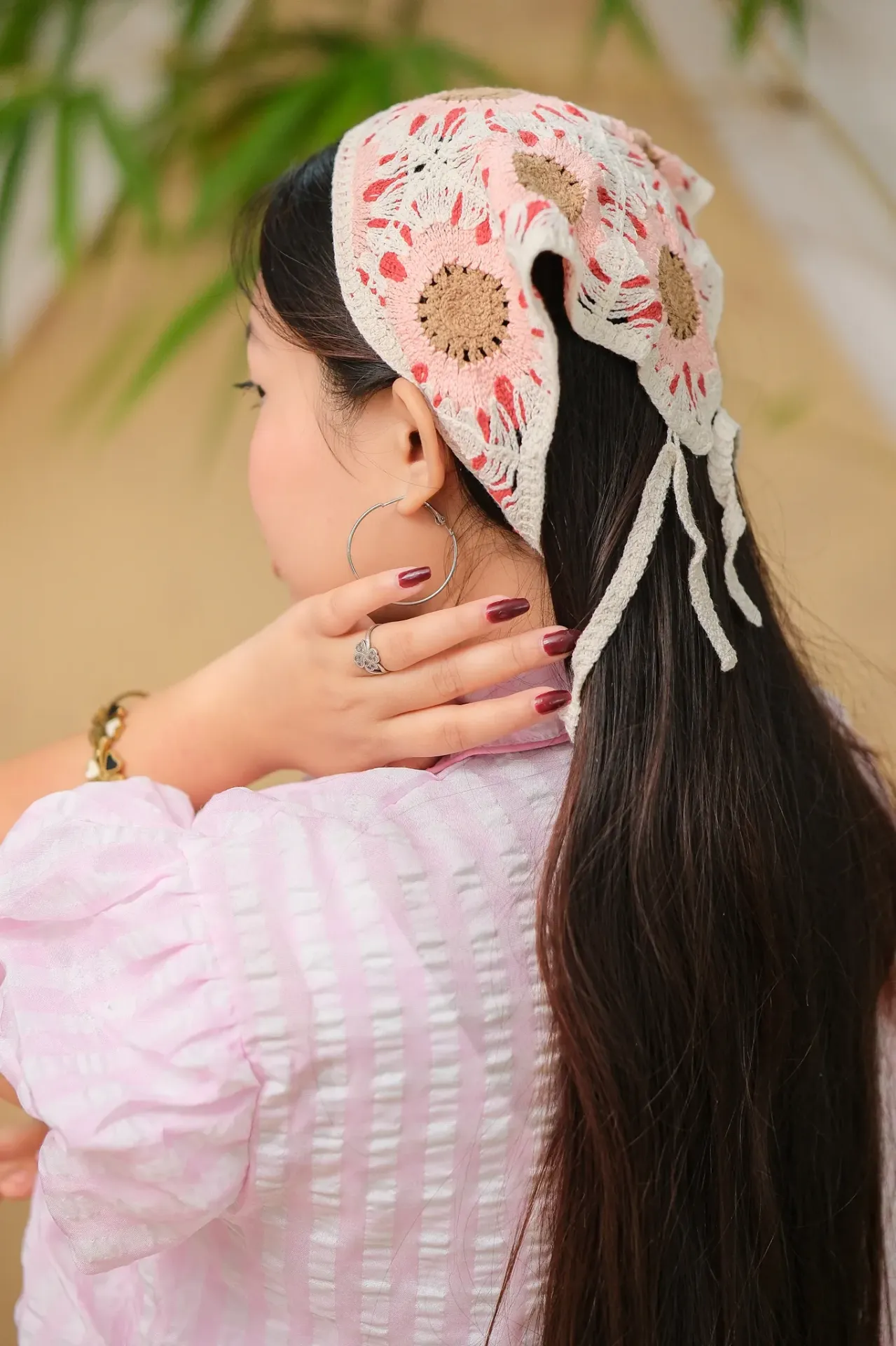 White Pink Red Hair Bandanna