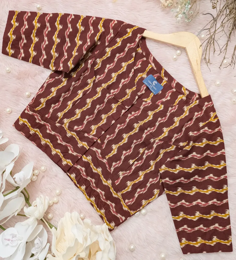 Reddish Brown Zigzag Stripes Jaypuri Cotton Blouse