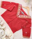 Red V-Neck Embroidery Blouse
