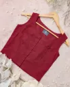 Maroon Sleeveless Jacquard Blouse