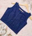 Navy Blue Sleeveless Jacquard Blouse