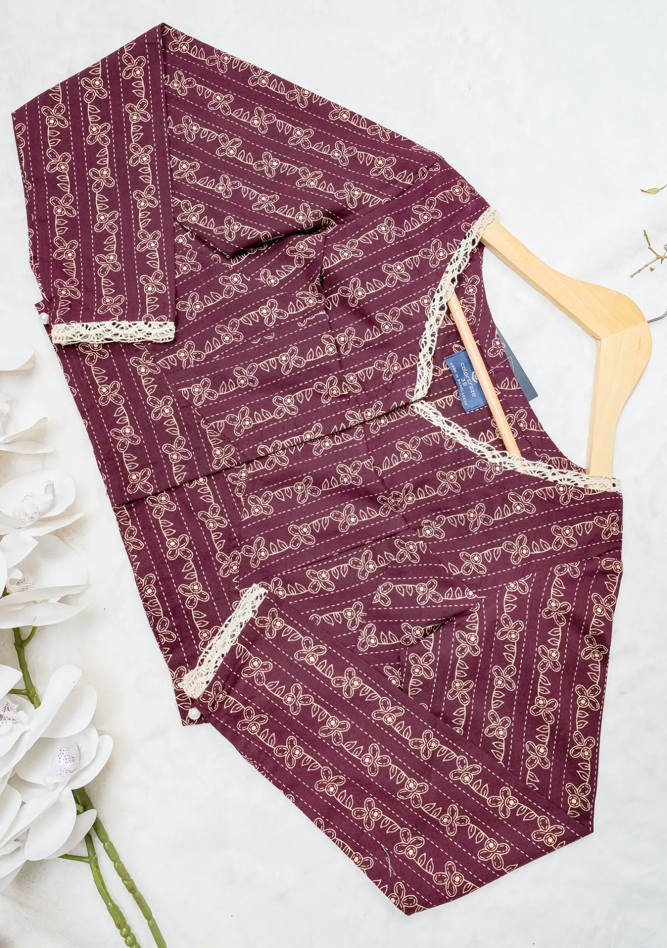 Wine Floral Full Sleeve Jaypuri Cotton Blouse