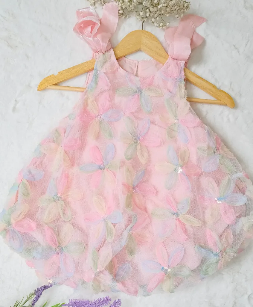 [AG] Rainbow 3D Floral Effect Imported Frock