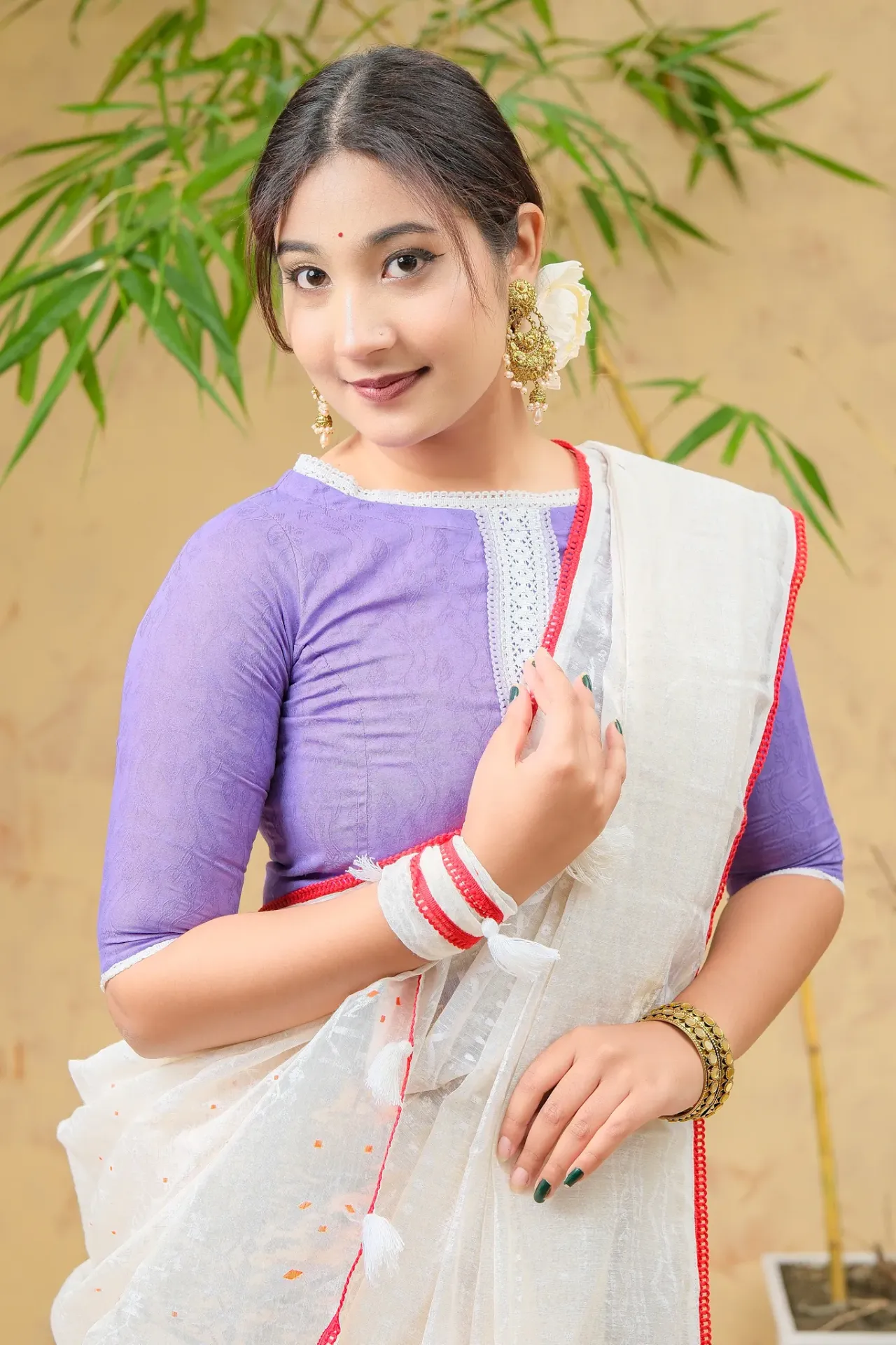 Lavender White Lace Jacquard Blouse