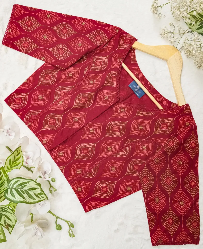 Rich Maroon Geometric Screen Print Cotton Blouse