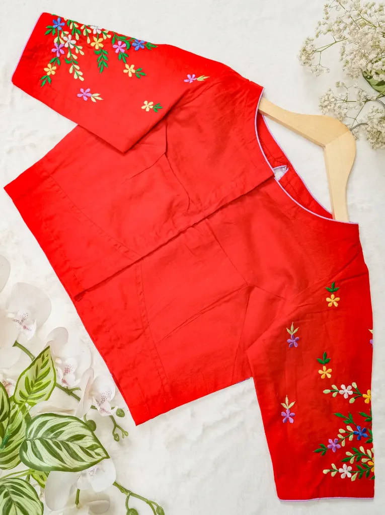 Red Floral Embroidery Blouse