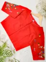 Red Floral Embroidery Blouse