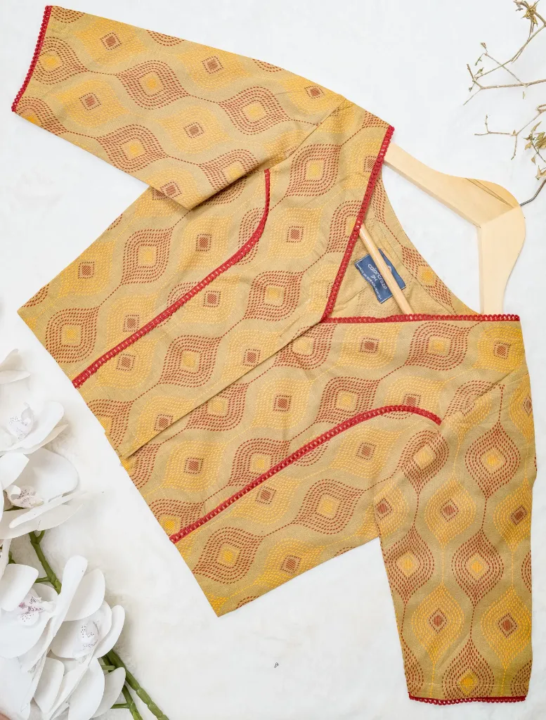 Mustard Geometric Screen Print Cotton Blouse
