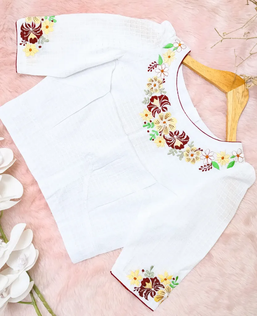 White Floral Embroidery Blouse