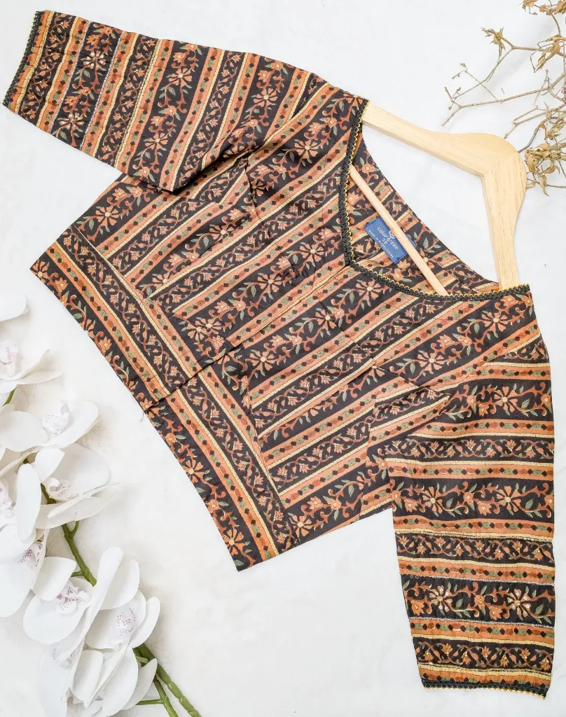 Black & Blown Floral Jaypuri Cotton Blouse