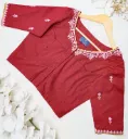 Deep Maroon Baby Pink Floral Embroidery Blouse