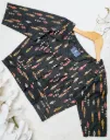 Black Multicolor Leaf Screen Print Cotton Blouse