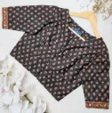 Black Red Leaf Motif Sequin Jaypuri Cotton Blouse
