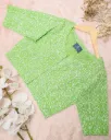 Parrot Green White Floral Design Screen Print Cotton Blouse