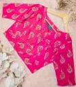 Deep Magenta Pink Golden Desing Screen Print Cotton Blouse