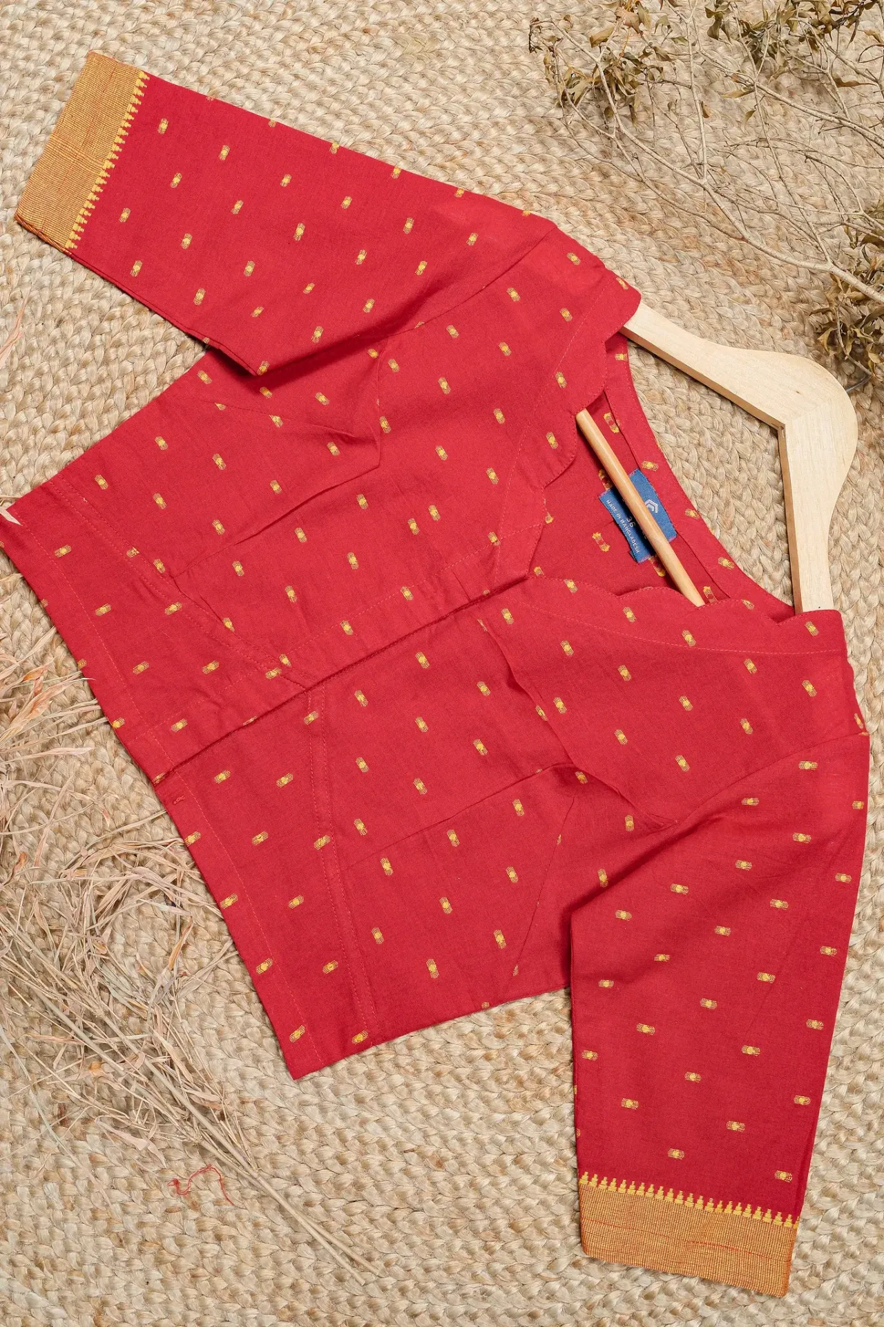 Meroon Mustard Yellow Doted Ikkat Blouse