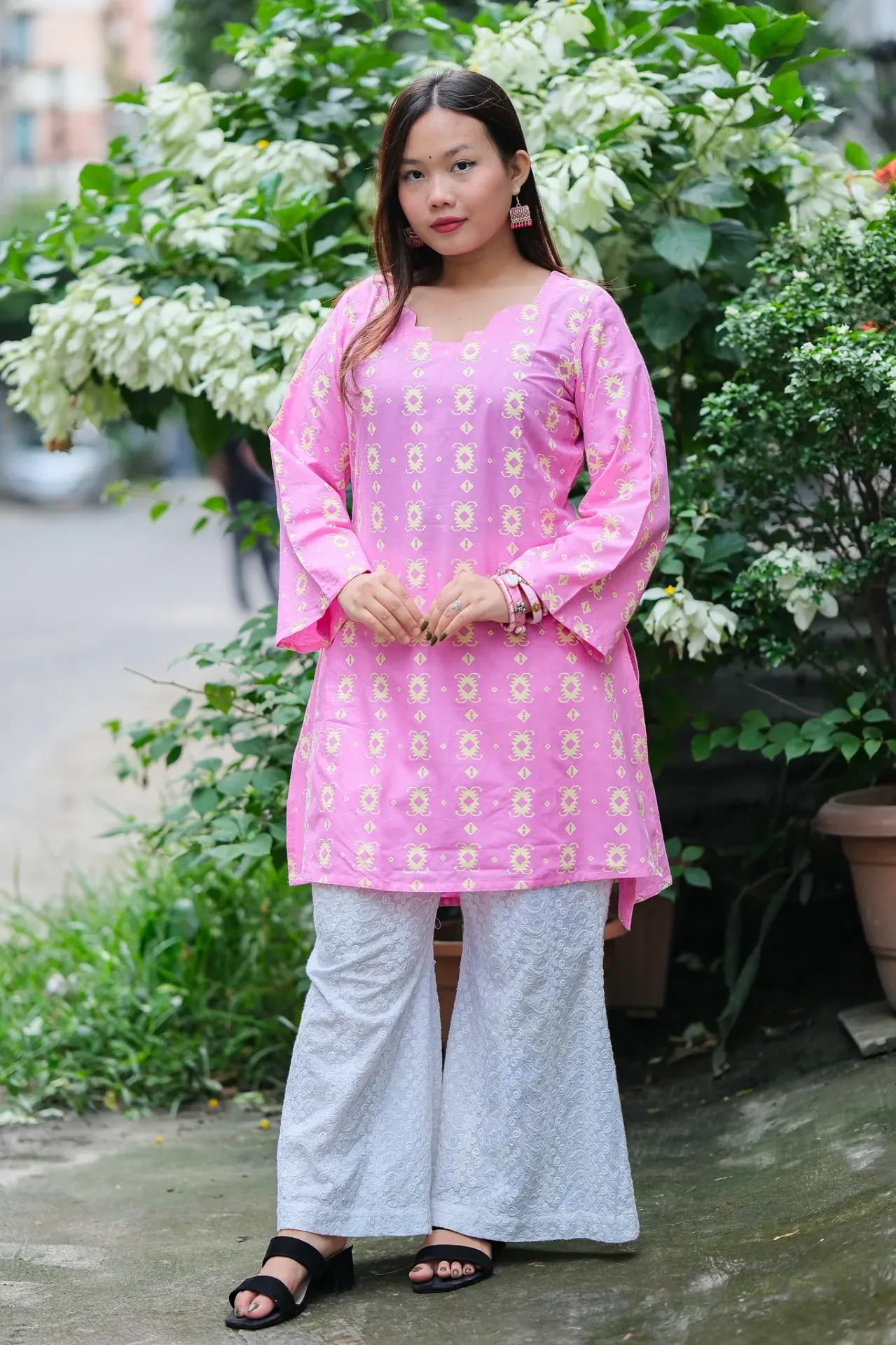 Prchid Purple Pale Cream Geometric Motifs Regular Short Kurti