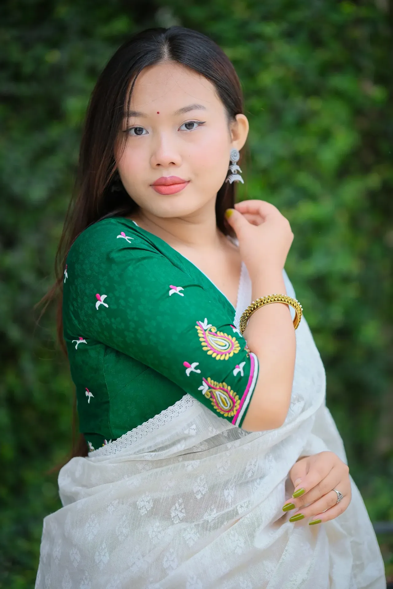 Emerald Green Paisley Motifs Embroidery Blouse