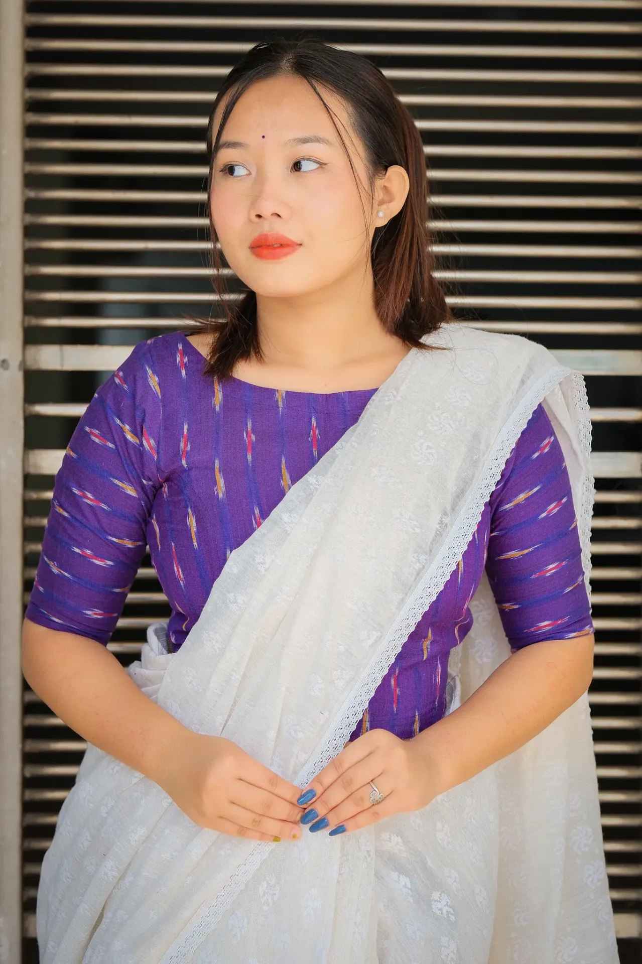 Vibrant Purple Mustard Yellow Maroon Ikkat Blouse