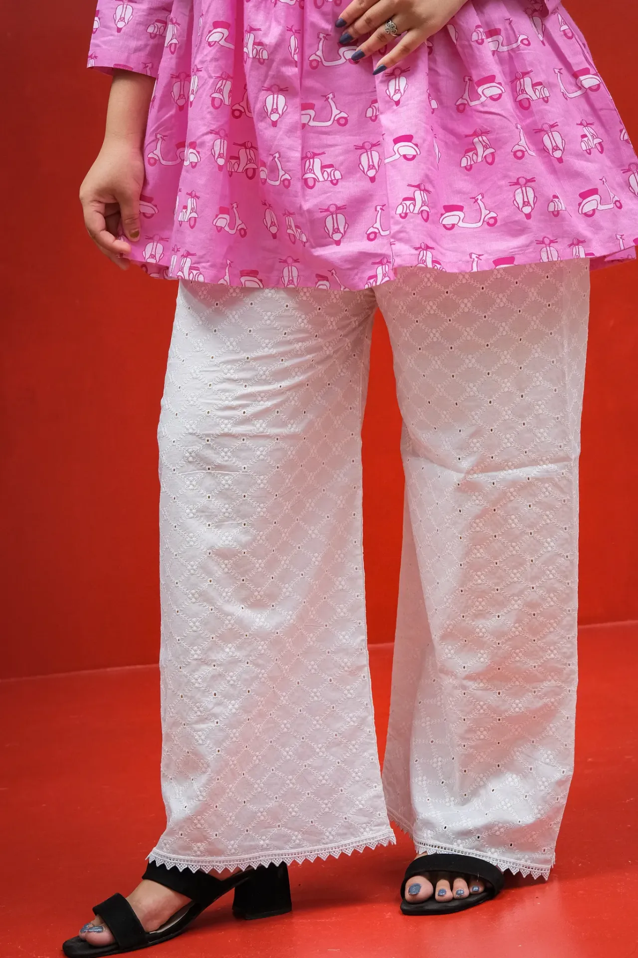 White Diamond Shape Chikankari Palazzo