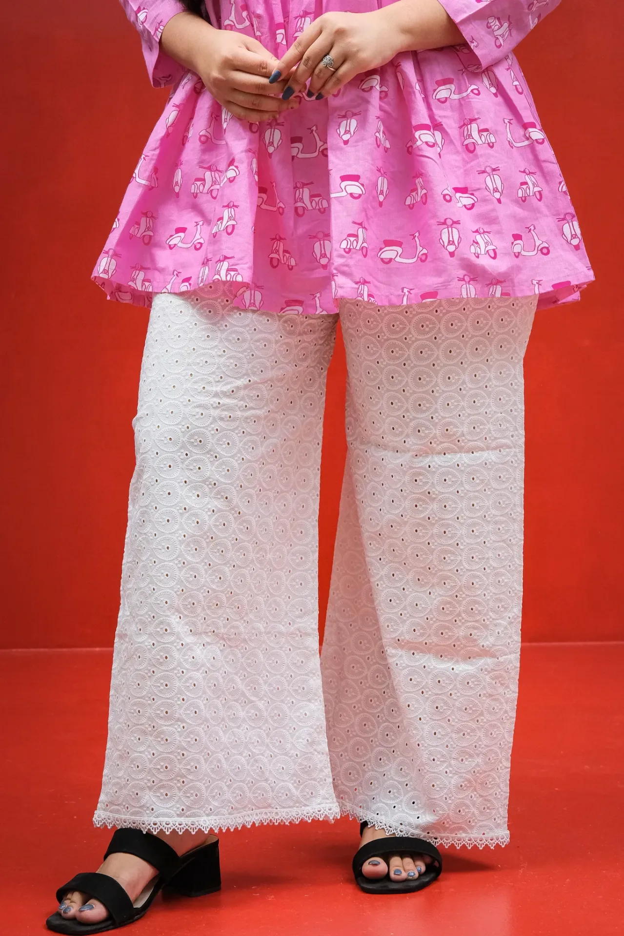 White Teardrop Chikankari Palazzo