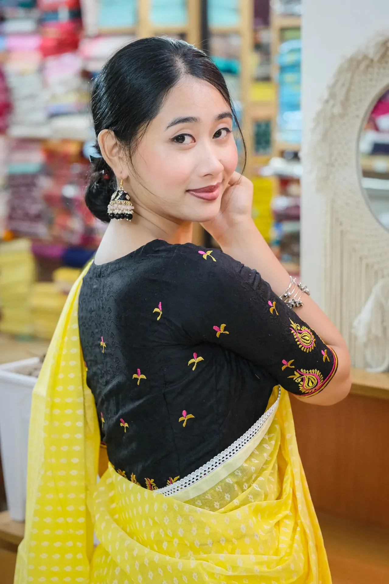 [0205] Black Paisley Motifs Embroidery Blouse (34)