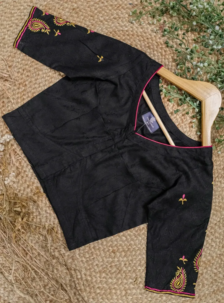 Black Paisley Motifs Embroidery Blouse
