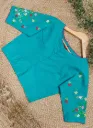 Teal Blue Floral Embroidery Blouse