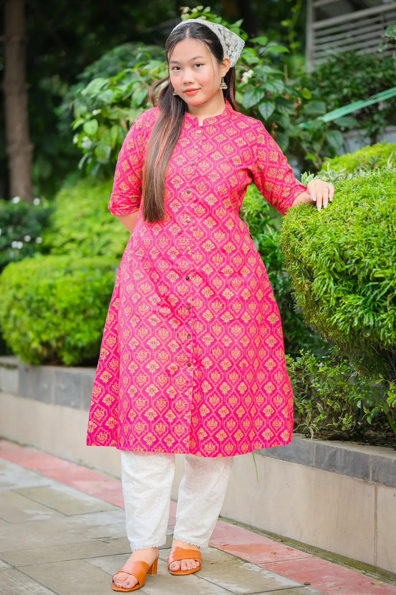 Maroon Yellow Floral A-Shape Kurti